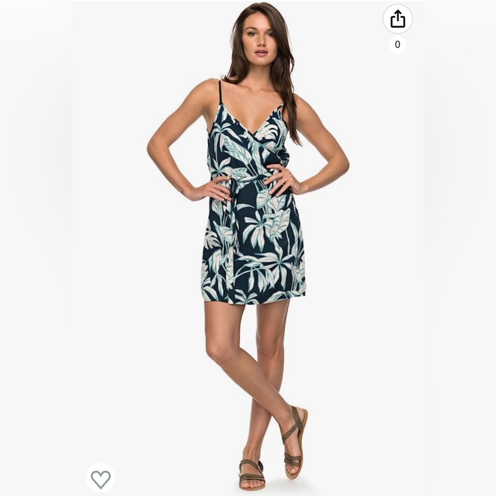 Roxy Tropical Leaf Print Dress - Navy and White